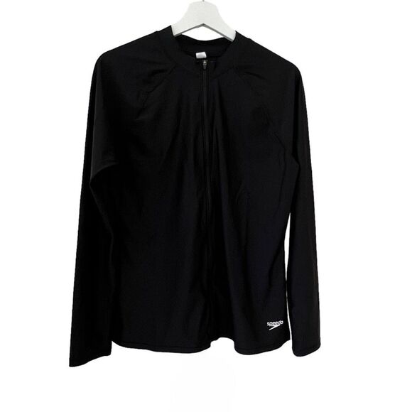 Speedo Black Zip Power Flex Eco Warm Up Jacket Size Large - Picture 1 of 7